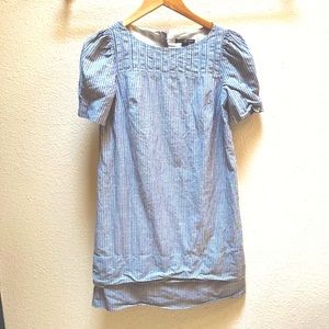 Gap Pinstriped Lined Dress. Short Sleeved. Small. Cotton. Neckline Pleated. EUC